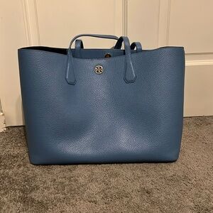 Tory Burch Perry Pebbled Leather cloud blue tote